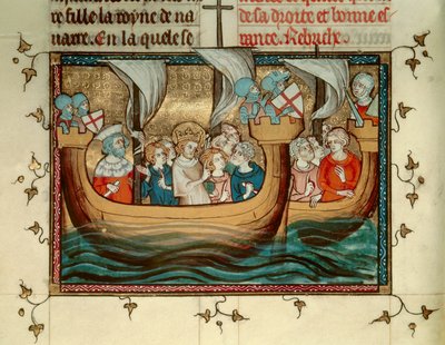 Settima Crociata: il Re di Francia San Luigi (o Luigi IX) (1214-1270) arriva a Nicosia a Cipro intorno al 1245. Miniatura. B.N. Parigi da Unknown artist