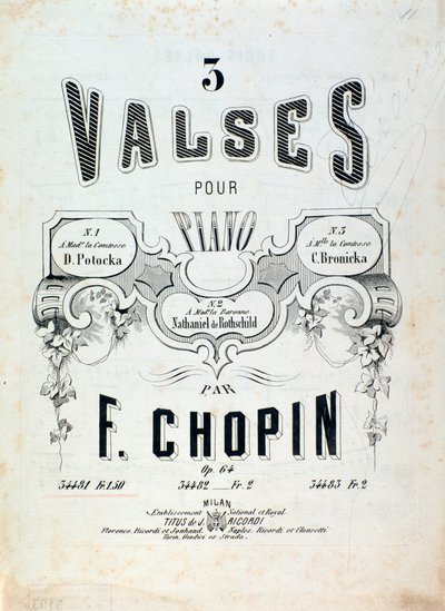 Spartito per 3 valzer per pianoforte op. 64, di Frederic Chopin (frontespizio) da Unknown artist
