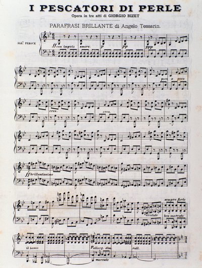 Pagina della partitura per I pescatori di perle, opera di Georges Bizet da Unknown artist