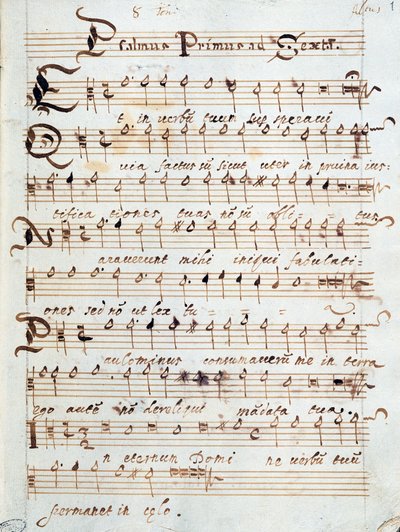 Pagina di spartito del Salmo per quattro voci, appartenuto al Cardinale Francesco Gonzaga da Unknown artist