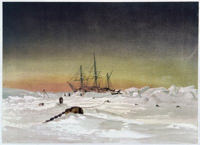 Nave nel ghiaccio - in "Le coste del mare polare, narrazione di una spedizione artica", di Dr. Edward Moos, Marcus Nard & Co, Londra da Unknown artist