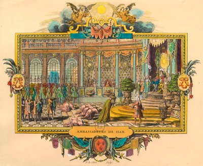 Ambasciatori del Siam alla Corte di Luigi XIV nel 1686. Incisione. Collezione privata da Unknown artist