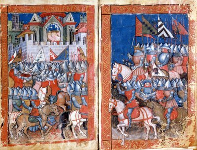 Assedio di Pamplona in Spagna da parte di Carlo Magno. Miniatura da 