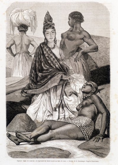 Signare donna di colore e negra di Saint Louis nel bagno di mare - in "Le Tour du Monde" da Unknown artist