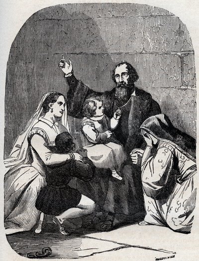 Sir Thomas More (Morus) (1478-1535) e sua figlia Margaret e bambini in prigione da Unknown artist