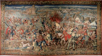 Sesta guerra italiana (1521-1526): rappresentazione della Battaglia di Pavia il 24/02/1525, che vide la sconfitta di Francesco I contro Carlo V. Arazzo. Napoli. Museo Nazionale di Capodimonte da Unknown artist