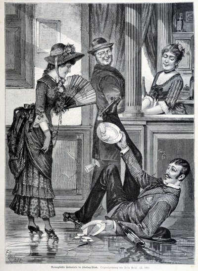 Scena di pattinaggio in una birreria. Un ragazzo cade e rompe i piatti che portava (1883) da Unknown artist