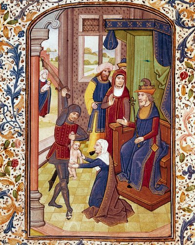 Il giudizio di Salomone (due donne pretendono di essere la madre dello stesso bambino) (miniatura da un manoscritto del XV secolo) da Unknown artist