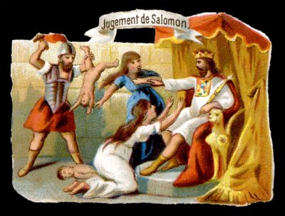 Il giudizio di Salomone con la madre che si sacrifica per salvare il suo bambino. Cromolitografia del XIX secolo da Unknown artist