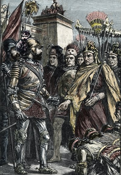 Conquista spagnola del Messico: incontro tra Hernan Cortes e Montezuma II nel 1519 da Unknown artist