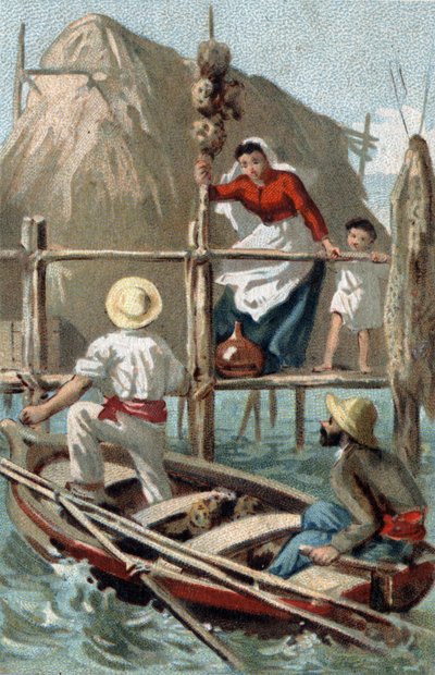 Pescatori di spugne a Cuba. Cromolitografia della fine del XIX secolo da Unknown artist