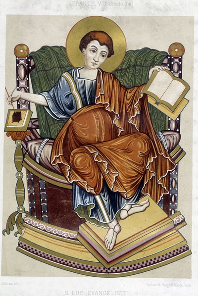 San Luca evangelista - cromolitografia. 19° secolo da un documento dell