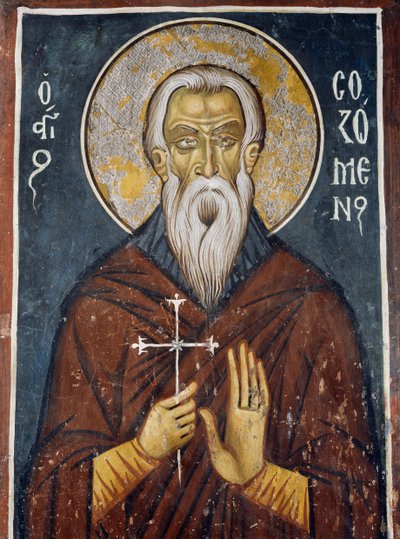 San Sozomeno, primo santo della chiesa cipriota, affresco (1332-1333), chiesa bizantina di Nostra Signora di Asinou (XII secolo) (Patrimonio dell