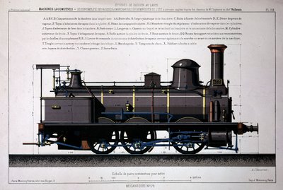 Locomotiva a vapore - disegno a lavaggio da Unknown artist