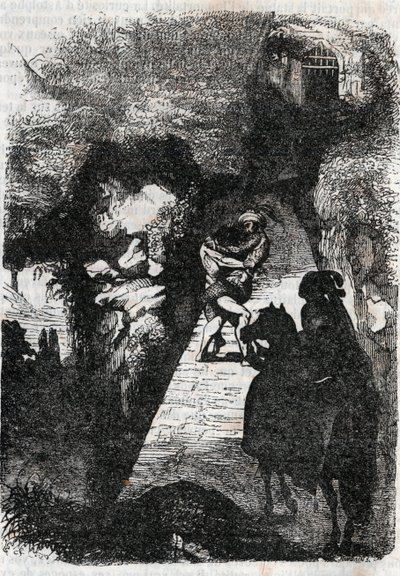 Lotta tra Orlando e Rodomonte - incisione del 1851 da "Orlando furioso" (XVI secolo) di Ludovico Ariosto, edizione tradotta dall