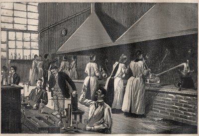 Studenti e professori nel laboratorio pratico del Conservatoire des Arts et Métiers di Parigi da Unknown artist
