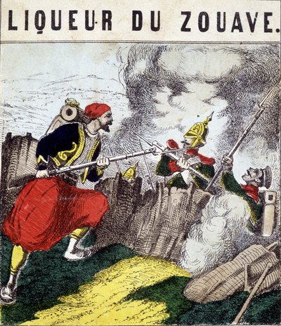 Tag "Liqueur du Zouave": uno Zouave che combatte contro i nemici. sd. XIX secolo da Unknown artist