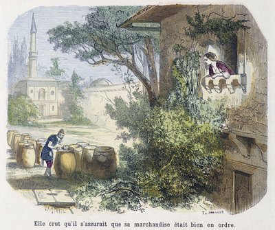 Racconto: "credeva che stesse assicurando che i suoi beni fossero in ordine" - in "Le Mille e una Notte", ed. Emile Guérin, raccontato da Md Bondet, Parigi, n.d. da Unknown artist