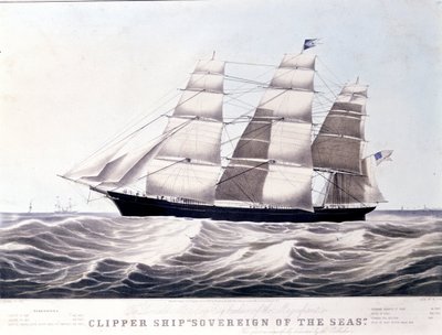 Il clipper americano Sovereign of the Sea intorno al 1852. Litografia del XIX secolo da Unknown artist