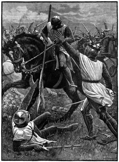 La battaglia di Evesham, 4 agosto 1265. (c1800). Evesham segnò la fine della Seconda Guerra dei Baroni. Le forze realiste guidate dal Principe Edoardo (Edoardo I) sconfissero Simone de Montfort (c1208-1265) che fu ucciso nella battaglia. Qui Enrico III (12 da Unknown artist