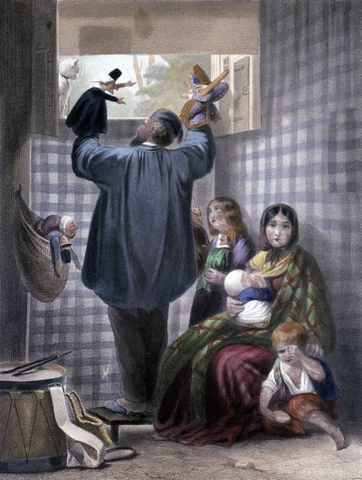 La commedia del gatto - Burattinaio e la sua famiglia. da Unknown artist