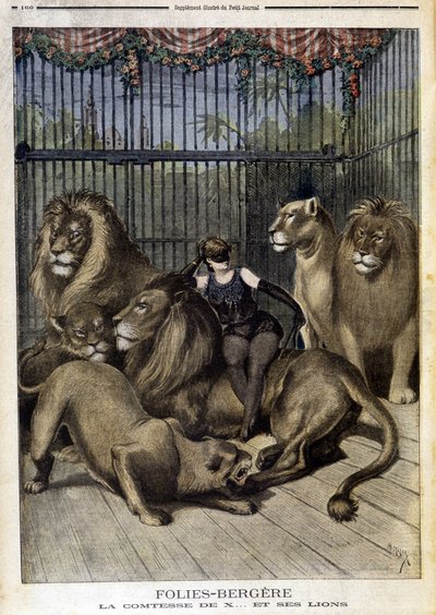 La Contessa di X... e i suoi leoni allo spettacolo delle Folies Bergère a Parigi. In Le petit Journal, il 19/05/1895. da Unknown artist