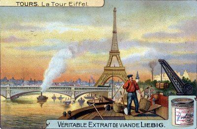 La Torre Eiffel vista dalla Senna a Parigi di sera da Unknown artist