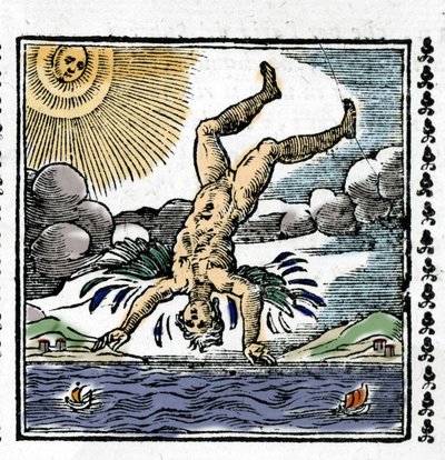 La caduta di Icaro. Xilografia colorata. XVI secolo da Unknown artist