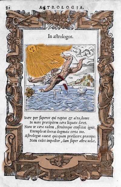 La caduta di Icaro. Xilografia colorata del XVI secolo da Unknown artist