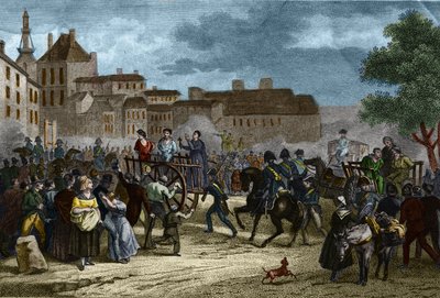 I Quattro Sergenti condotti al patibolo: i Quattro Sergenti di La Rochelle accusati sotto la Restaurazione di voler rovesciare la monarchia e ghigliottinati nel 1822. Il loro crimine è appartenere alla Carboneria da Unknown artist