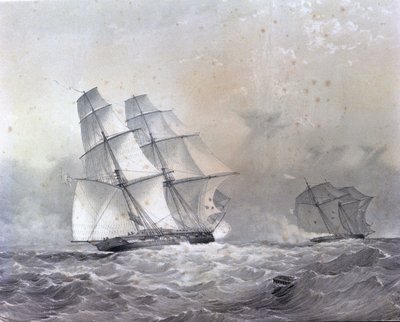 La brigantina HMS Acorn di 16 cannoni insegue il Negriero Gabriel da Unknown artist