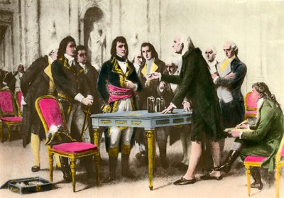 Il fisico italiano Alessandro Volta presenta la sua pila a Napoleone Bonaparte. 1801 da Unknown artist