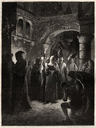 Il re di Francia Enrico III (1551-1589) in abito da penitente bianco - Processione della Confraternita istituita dal re 23/03/1585 (Re di Francia Enrico III in processione da penitente bianco) da Unknown artist