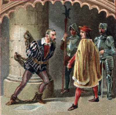 Il Re di Francia Luigi XII fa rinchiudere Ludovico Maria Sforza, detto il Moro (1452-1508) nel castello di Loches, in Touraine. Cromolitografia della fine del XIX secolo da Unknown artist