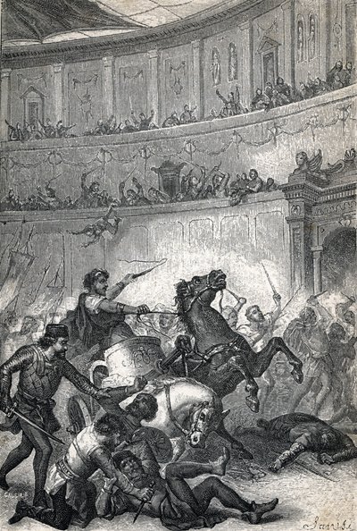 Il massacro di Tessalonica nel 390. Incisione 1884 da Unknown artist