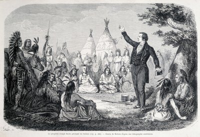 Il profeta mormone Joseph Smith che predica agli indiani (Nord America). Illustrazione del XIX secolo da Unknown artist