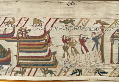 I Normanni tirano le loro navi verso il mare, Arazzo di Bayeux da Unknown artist