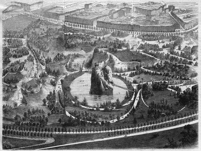 Il Parc des Buttes Chaumont, un giardino pubblico nel 19° arrondissement di Parigi costruito su iniziativa di Napoleone III, creato dal barone Haussmann (Georges Eugene Haussmann) da Unknown artist