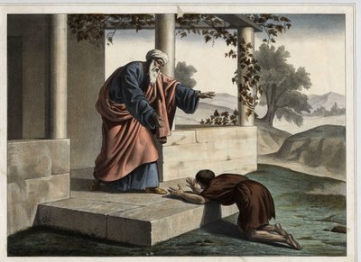 Il ritorno del figliol prodigo - La parabola del figliol prodigo: il ritorno del figlio prodigo dal padre. Incisione anonima della metà del XIX secolo. da Unknown artist
