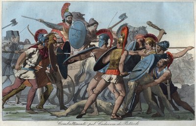 La guerra di Troia - Battaglia per il corpo di Patroclo - incisione da 