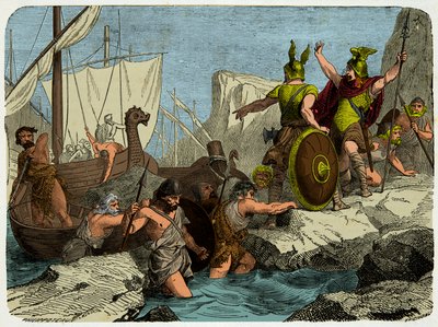 I Vichinghi sbarcano sulla costa francese nel 911 da Unknown artist