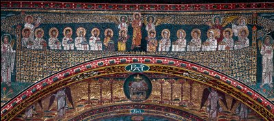 La visione della Gerusalemme celeste: Gli eletti sono accolti dagli angeli. Sotto, l