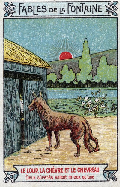 Il lupo, la capra e il capretto - Favole di Jean de La Fontaine (1621-95) - Cromolitografia della fine del XIX secolo Collezione privata da Unknown artist