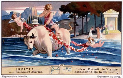 Il rapimento di Europa da parte di Giove, sembra un toro bianco - Cromolitografia Libox, prodotta da Liebig da Unknown artist