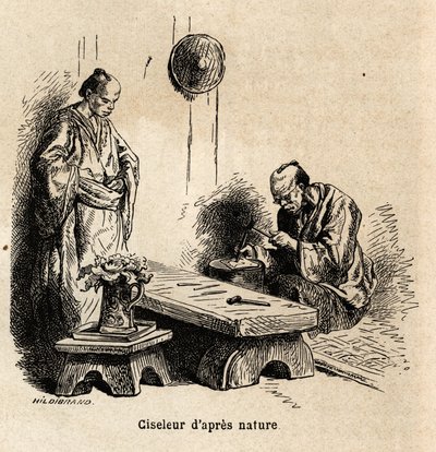 Il cesellatore dopo la natura. Incisione per illustrare il viaggio in Giappone nel 1863-1864, di Aime Humbert, ministro della Confederazione Svizzera, in 