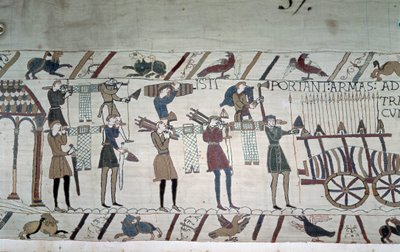 La battaglia tra i fanti inglesi (truppe di Harold) e i normanni a cavallo (truppe di Guillaume) - Arazzo di Bayeux, noto come Ricamo della Regina Matilde da Unknown artist