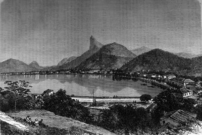 La baia di Rio de Janeiro in Brasile. Sullo sfondo, "Pan di Zucchero". Incisione in "Le Journal de la jeunesse" da Unknown artist