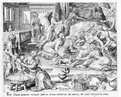La nascita di Tamar. Incisione del XVII secolo di Antonio Blocklaus. da Unknown artist