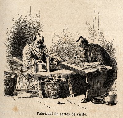 Il produttore di biglietti da visita. Incisione per illustrare il viaggio in Giappone nel 1863-1864, di Aime Humbert, ministro della Confederazione Svizzera, in "Le tour du monde, nouveau journal des voyages", pubblicato sotto la direzione di Edouard Chart da Unknown artist