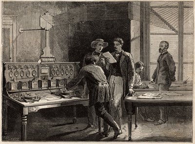 La stazione telegrafica centrale alla fabbrica di Creusot. Incisione per illustrare un viaggio a Creusot e alle miniere di Saone e Loira, nel 1865, di L. Simonin, in 